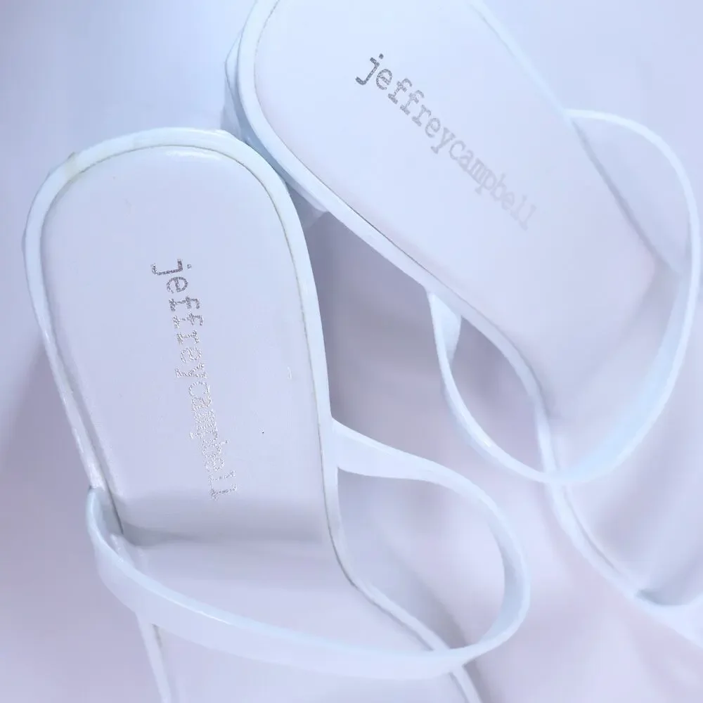 JEFFREY CAMPBELL Jamm-3 Jelly Slide Sandal White Shiny Square Toe Women's 7